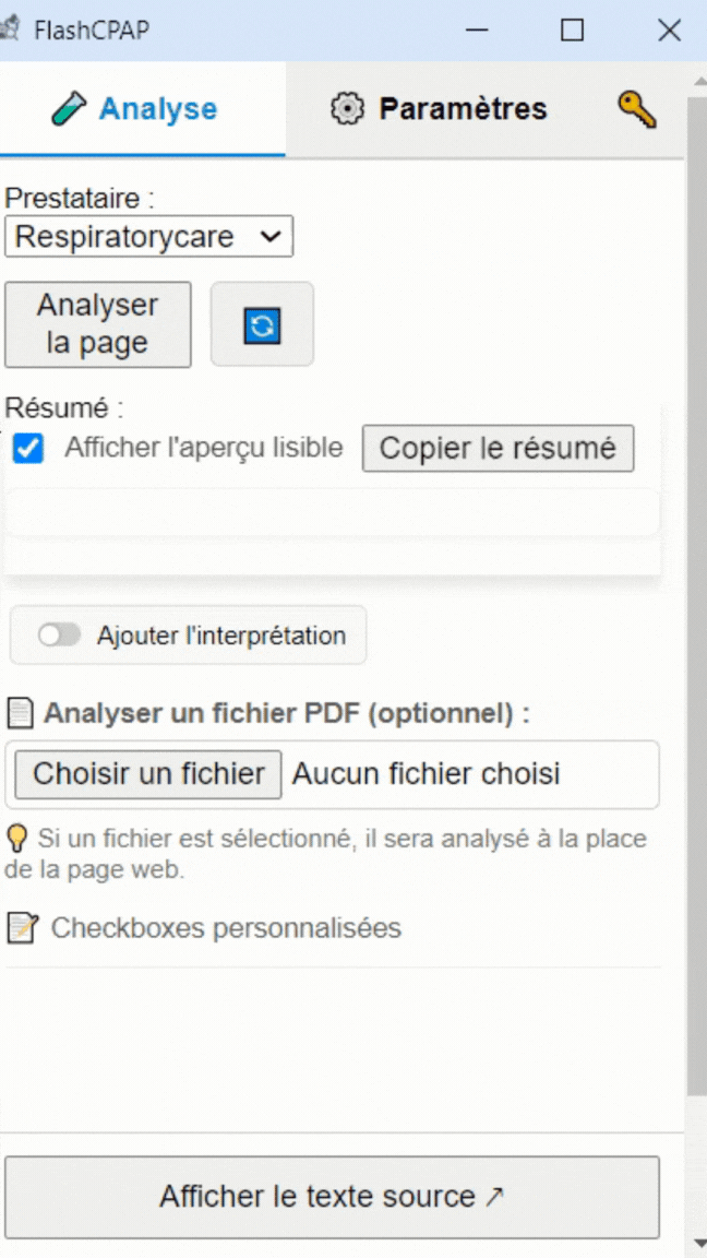Démonstration du résumé généré par FlashCPAP